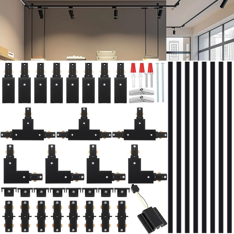 Kingdder H Track Lighting Rails Kit 26 ft Black 3 Wire Floating Canopy Connector, I and l Connector with End Caps and Live End Feed for Single Circuit H Style LED Track Lighting Heads - Image 1